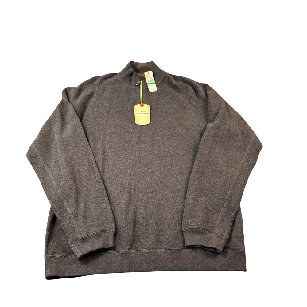 Tommy Bahama Brown Cotton Reversible Half Zip Pullover Size L NWT